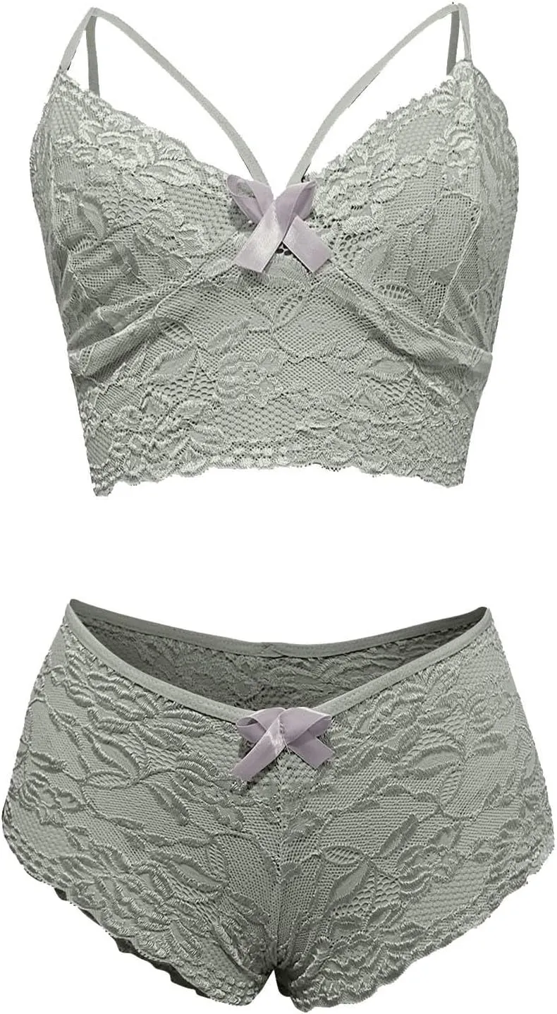 Lingerie Set for Women Corset Lace Floral Bralette Bra Two Piece Underwear