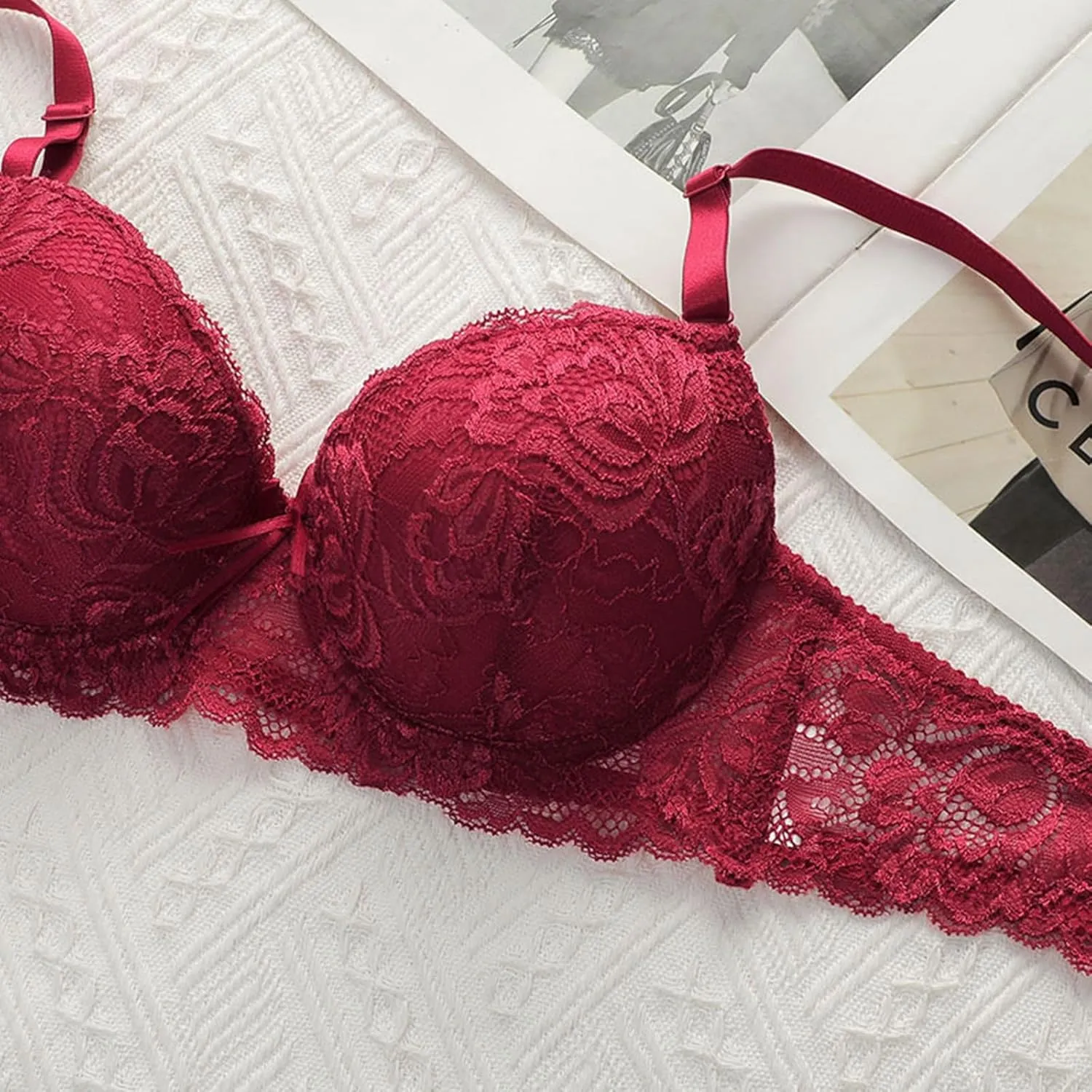 Lingerie Set for Women Lace Bra and Panty Set Stripes Lingerie Sets Bowknot Underwire 2 Piece Lace Bralette Set