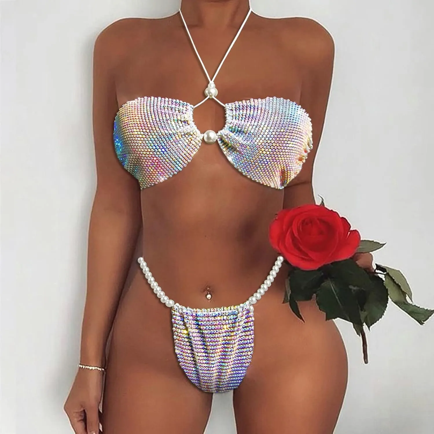 Lingerie Sets for Women Sexy Binding Neck Bikini Two Piece Set Lace Bra and Panty Sets 2 Piece Lace Bralette Set