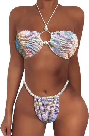 Lingerie Sets for Women Sexy Binding Neck Bikini Two Piece Set Lace Bra and Panty Sets 2 Piece Lace Bralette Set