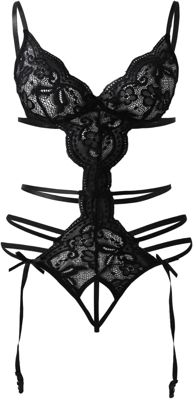 Lingerie Sets for Women Sexy See Through Pajama Sets Bra and Panty Teddy Lingerie V Neck 2 Piece