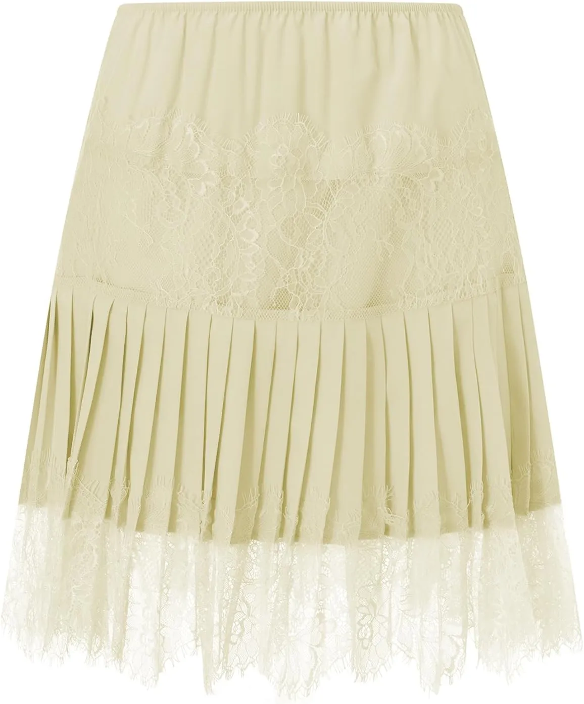 lisenraIn Women Mini Slip Skirt Lace Trim Pleated Lace Underskirt Y2K Summer Cute Tiered Flowy Ruffle Short Skirt