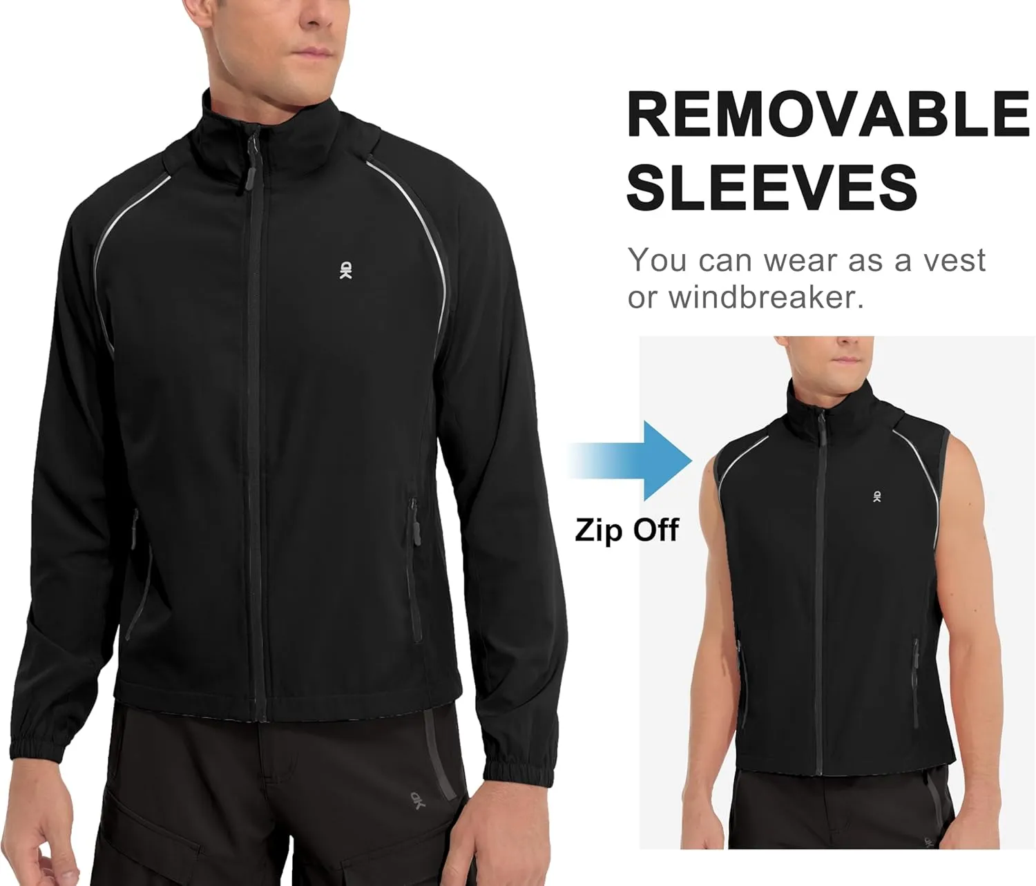 Little Donkey Andy Men's Quick-dry Running Jacket, Convertible UPF 50  Cycling Jacket Windbreaker with Removable Sleeves