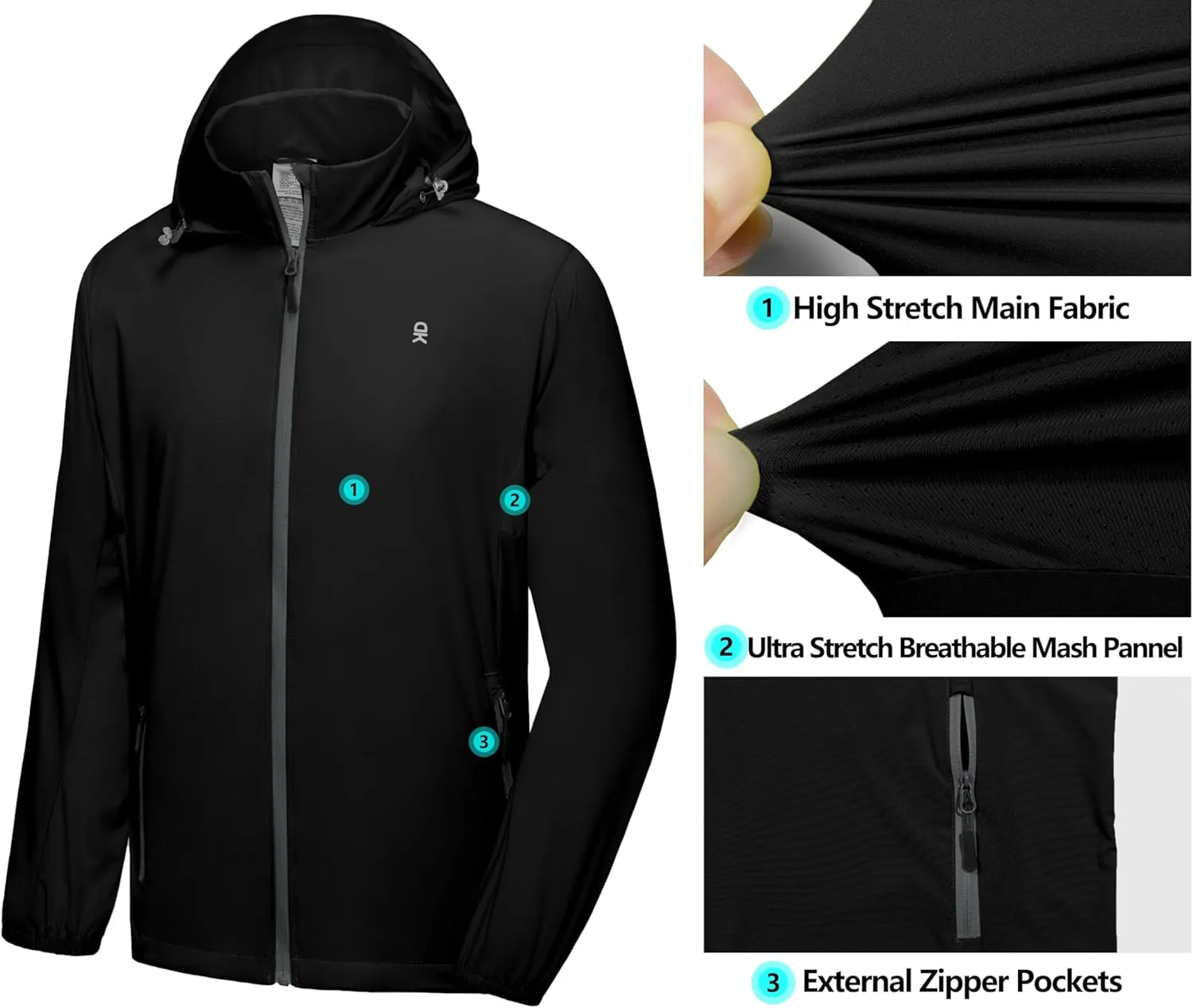 Little Donkey Andy Mens Sun Protection Breathable Jacket UPF 50 , Lightweight Summer Shirts Packable for Running Hiking