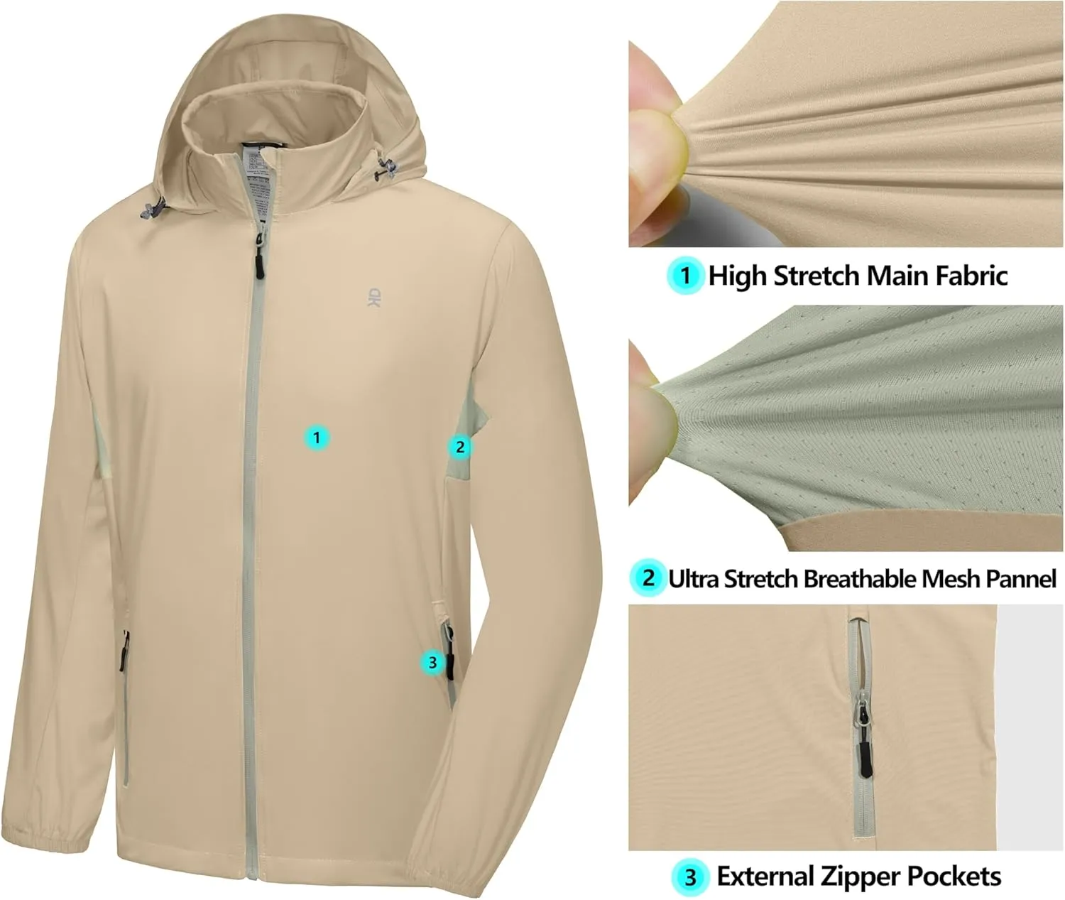 Little Donkey Andy Mens Sun Protection Breathable Jacket UPF 50 , Lightweight Summer Shirts Packable for Running Hiking