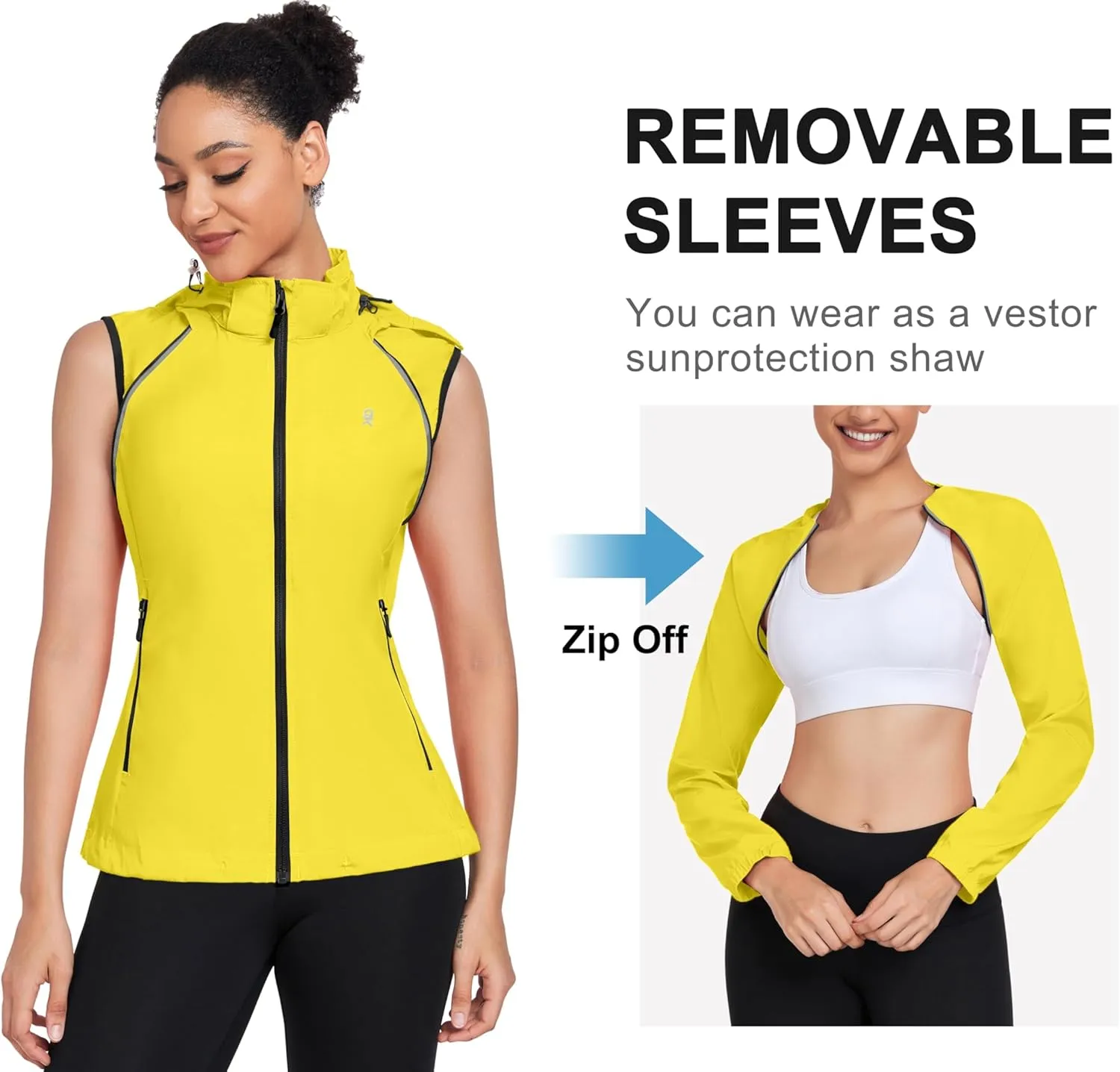 Little Donkey Andy Women's Lightweight Waterproof Cycling Jacket with Removable Sleeves & Hood for Biking Running Golf