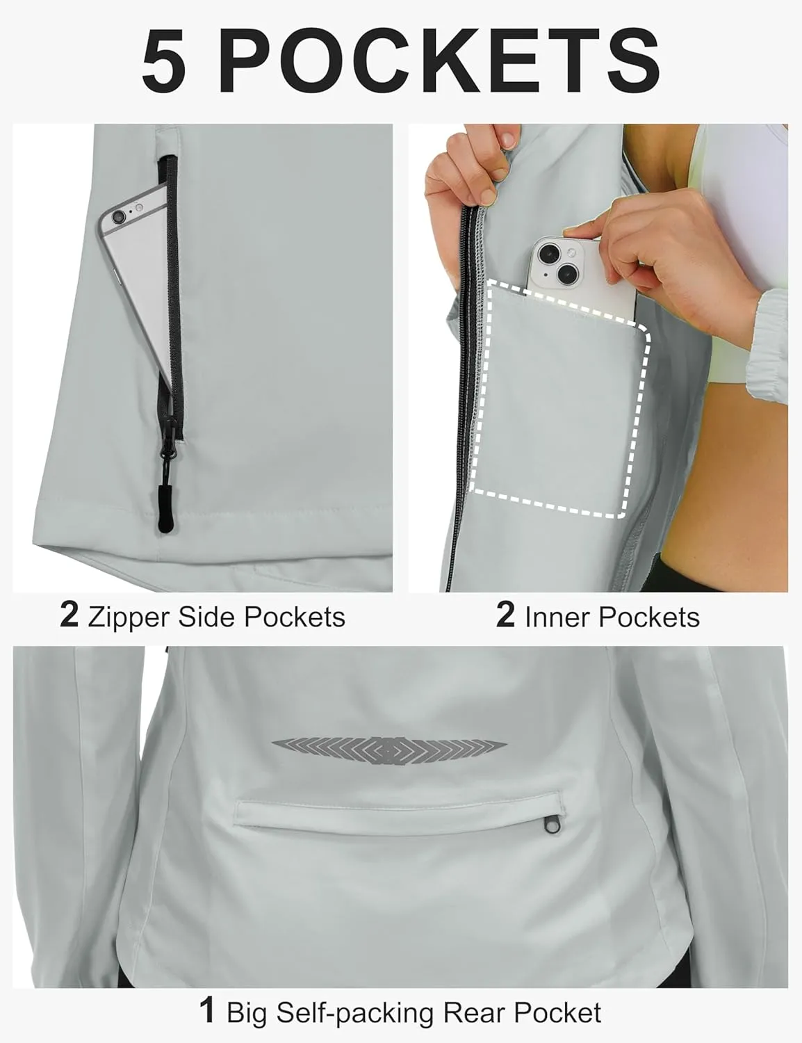 Little Donkey Andy Women's Lightweight Waterproof Cycling Jacket with Removable Sleeves & Hood for Biking Running Golf