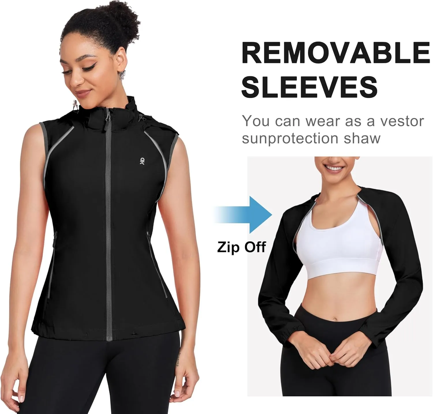 Little Donkey Andy Women's Lightweight Waterproof Cycling Jacket with Removable Sleeves & Hood for Biking Running Golf