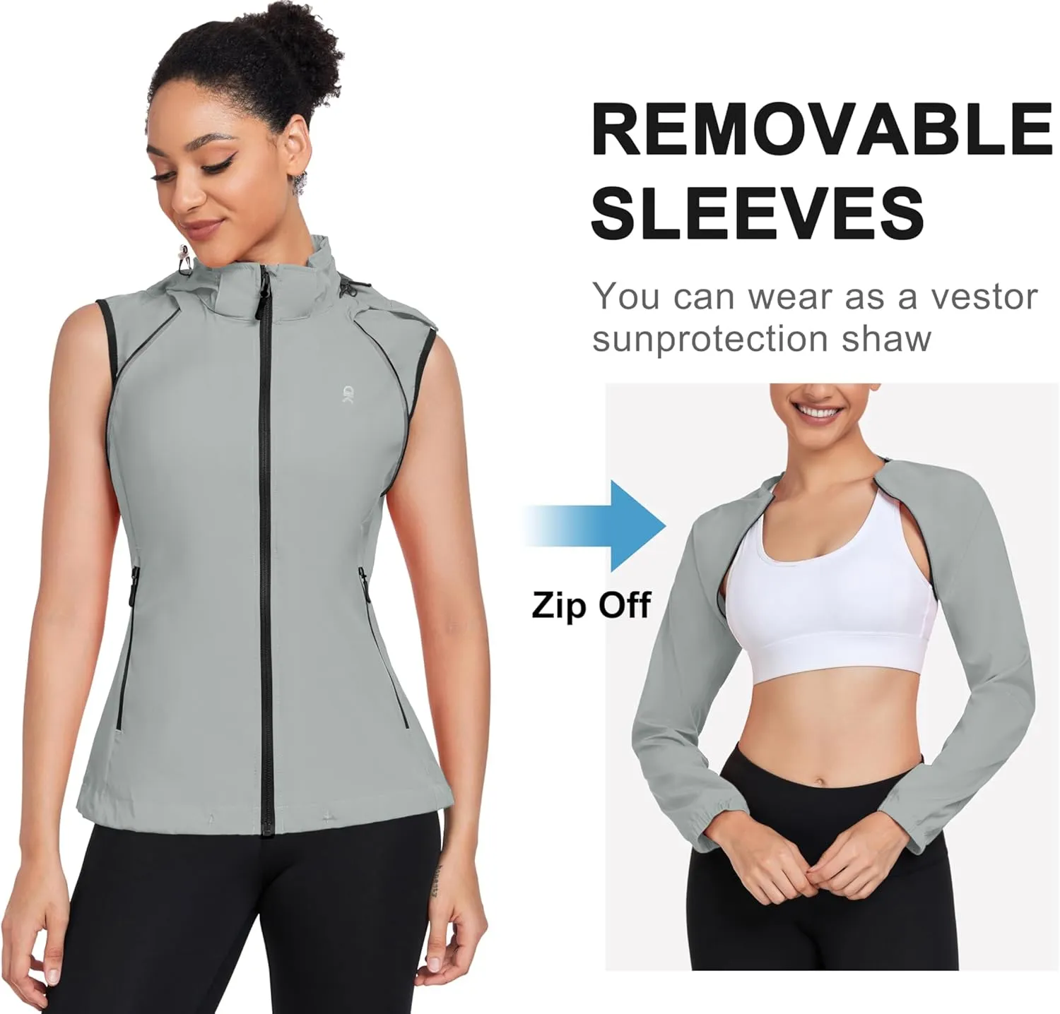 Little Donkey Andy Women's Lightweight Waterproof Cycling Jacket with Removable Sleeves & Hood for Biking Running Golf