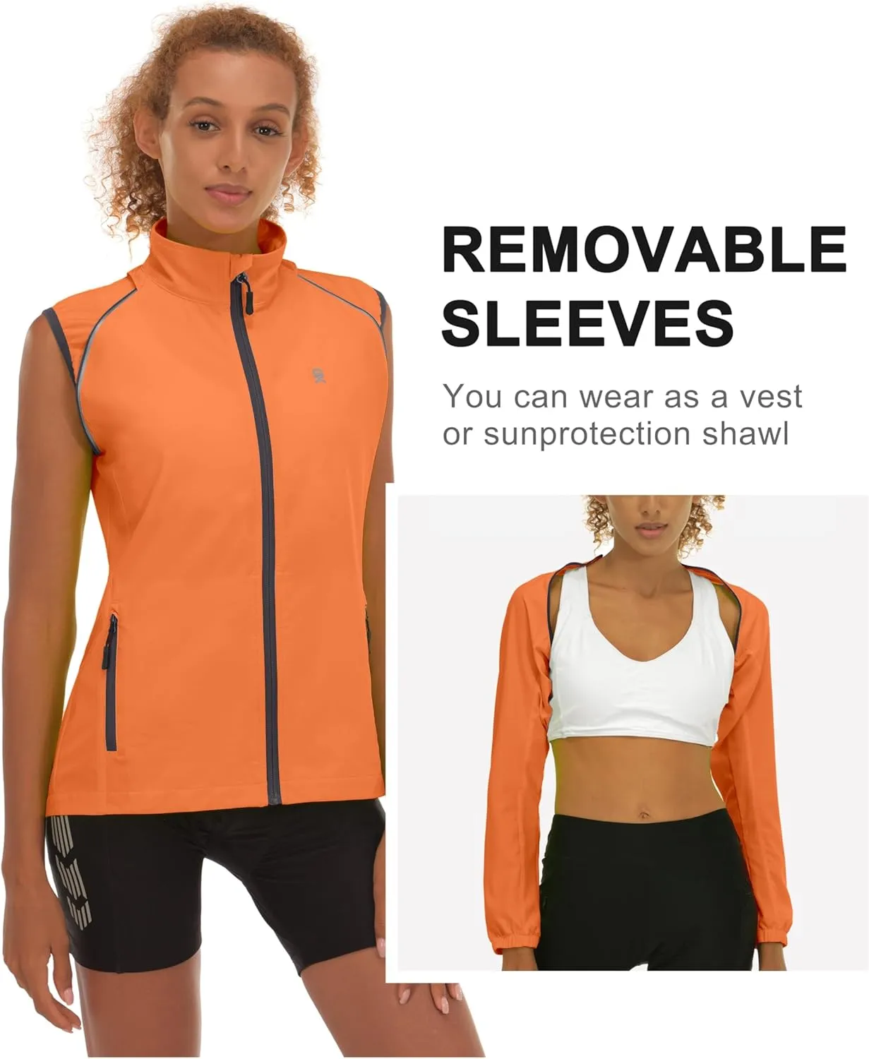 Little Donkey Andy Women's Lightweight Waterproof Cycling Jacket with Removable Sleeves for Biking Running Golf
