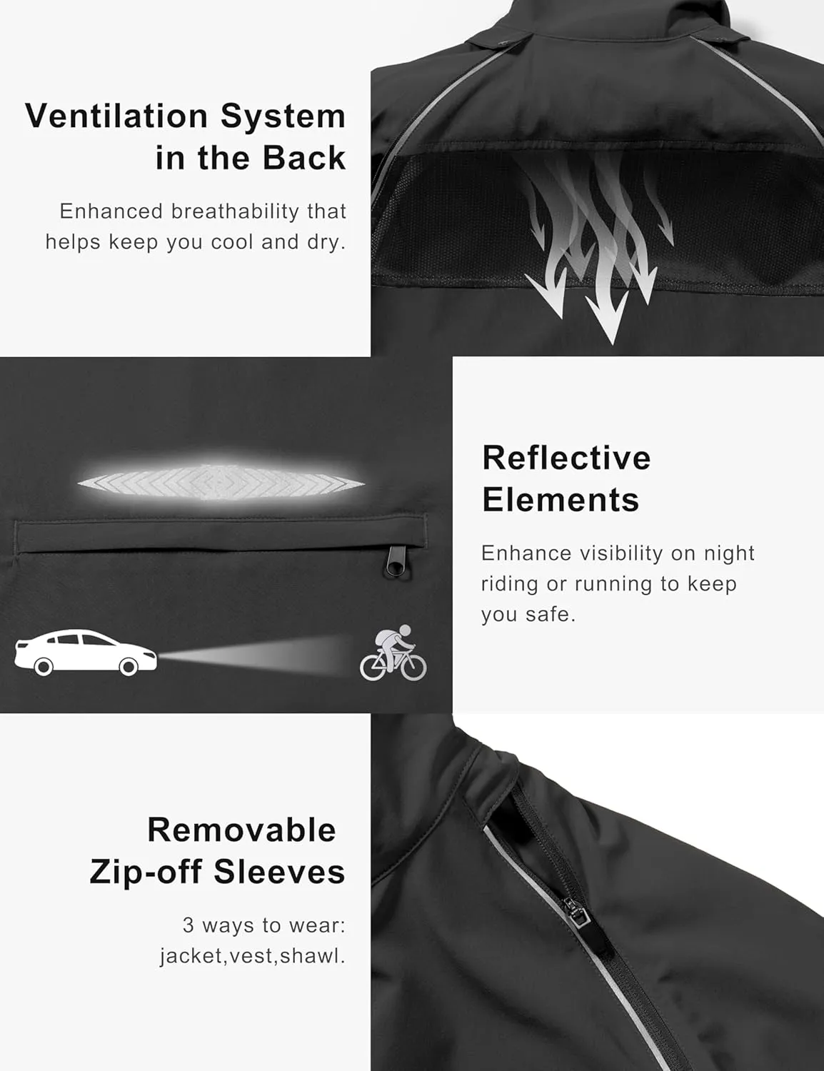 Little Donkey Andy Women's Lightweight Waterproof Cycling Jacket with Removable Sleeves for Biking Running Golf