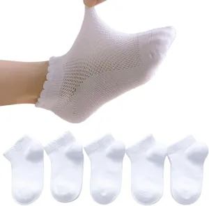 Looching 5 Pack Baby Girls Boys Mesh Thin Socks Cotton Low Cut Kids Toddler No Show Ankle Socks 1-12T Soft White/Multicolor