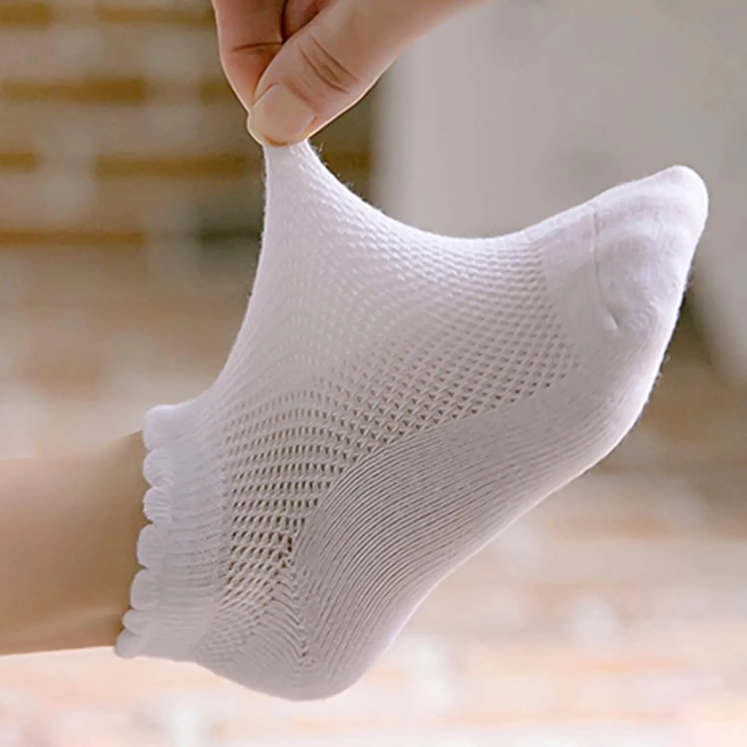 Looching 5 Pack Baby Girls Boys Mesh Thin Socks Cotton Low Cut Kids Toddler No Show Ankle Socks 1-12T Soft White/Multicolor