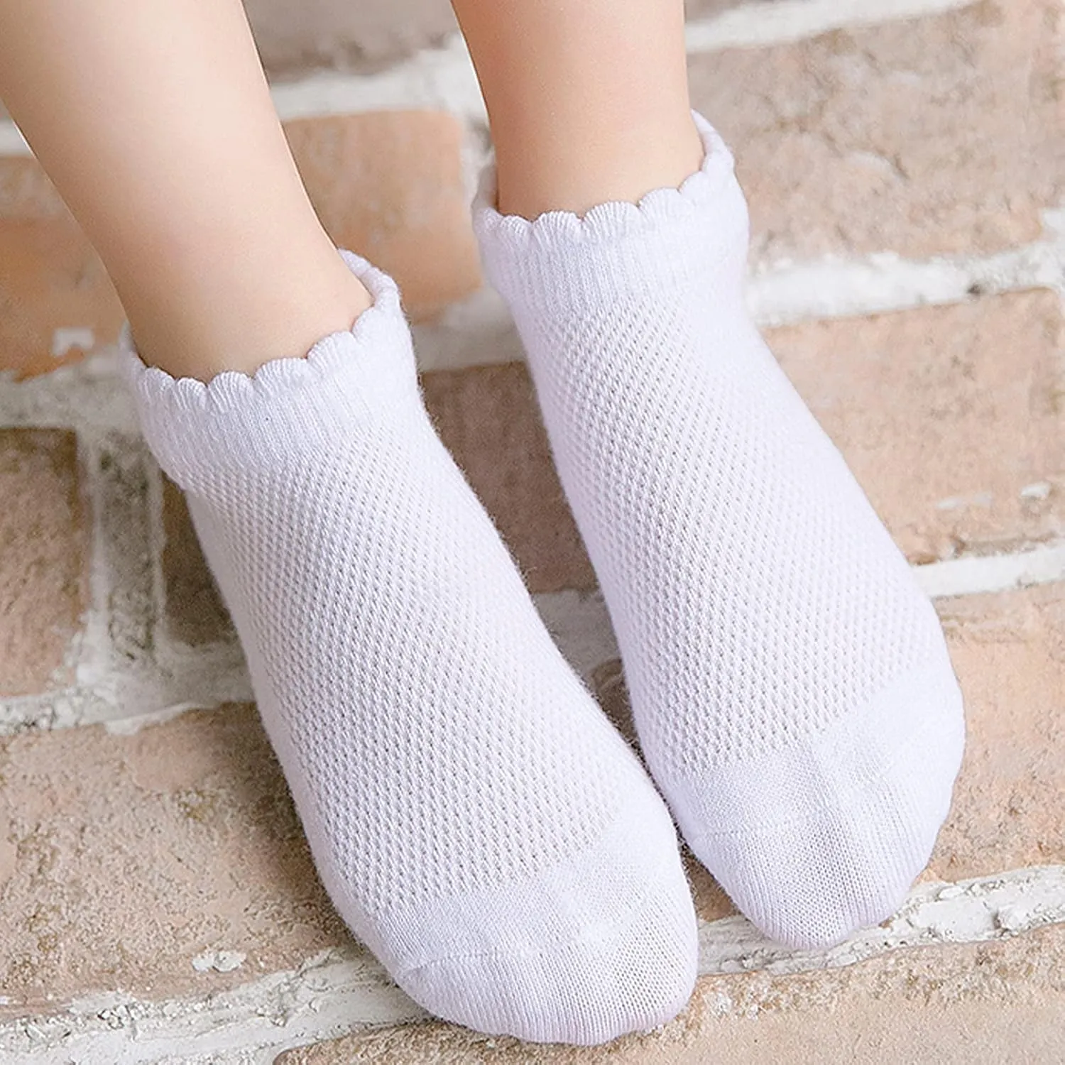 Looching 5 Pack Baby Girls Boys Mesh Thin Socks Cotton Low Cut Kids Toddler No Show Ankle Socks 1-12T Soft White/Multicolor