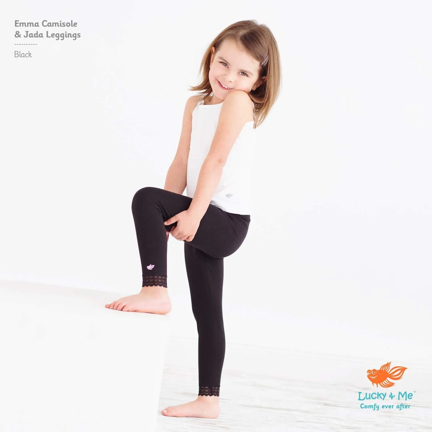 Lucky & Me | Jada Girls Leggings | Tagless | Full Length, Lace Trim, Wide Waistband | 3-Pack