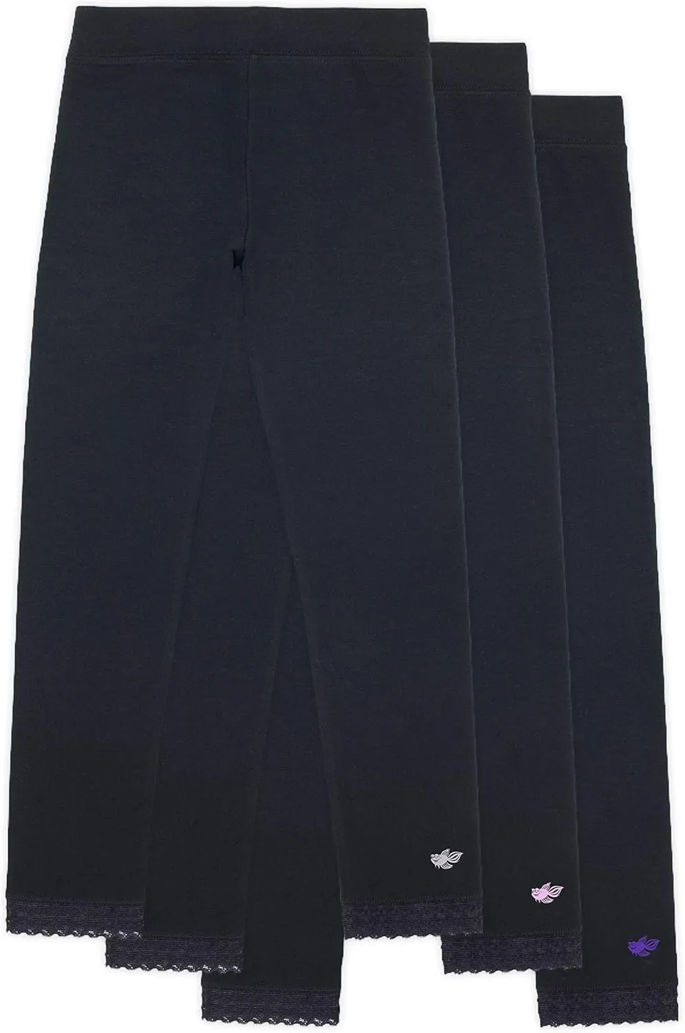 Lucky & Me | Jada Girls Leggings | Tagless | Full Length, Lace Trim, Wide Waistband | 3-Pack