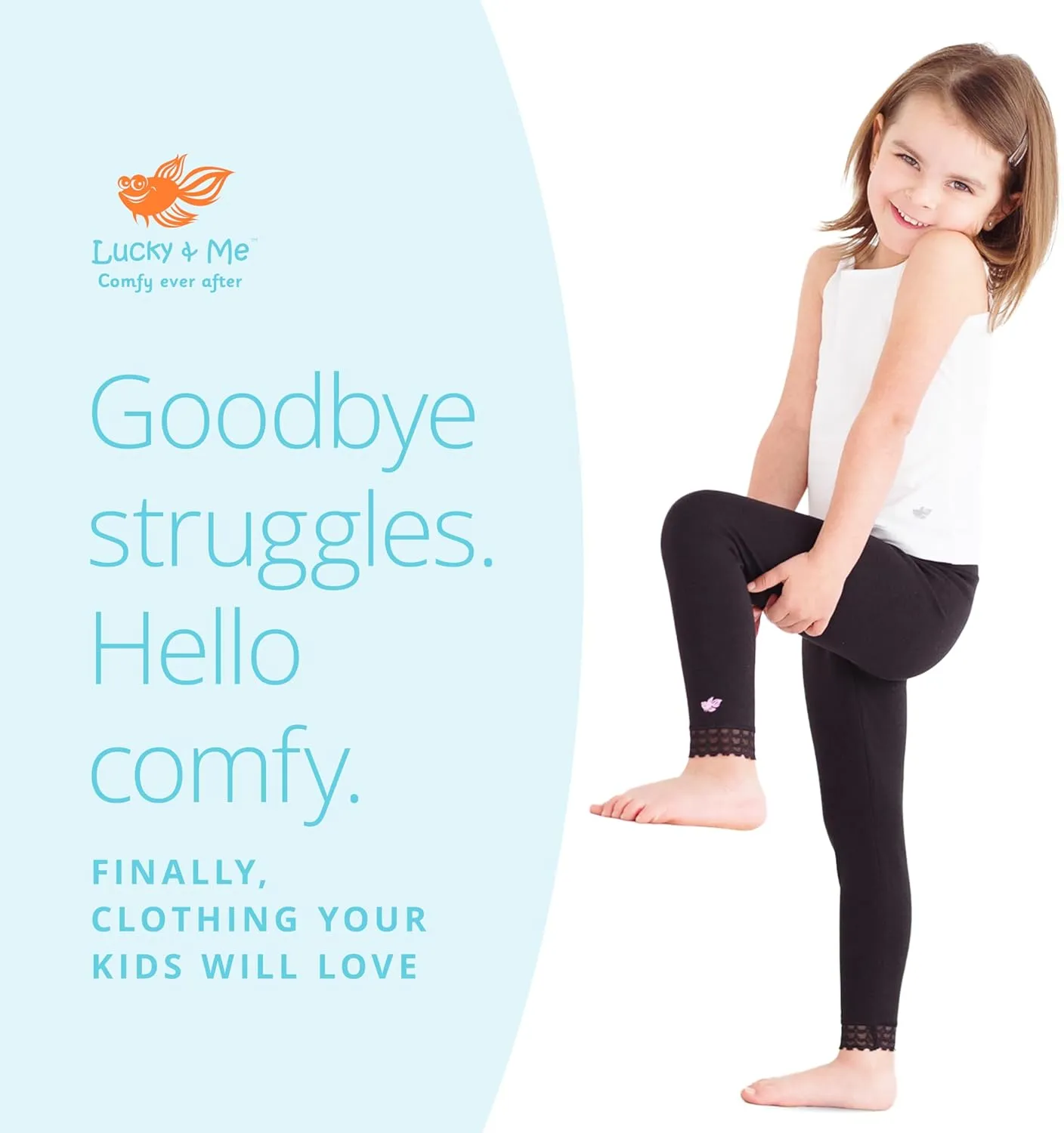 Lucky & Me | Jada Girls Leggings | Tagless | Full Length, Lace Trim, Wide Waistband | 3-Pack