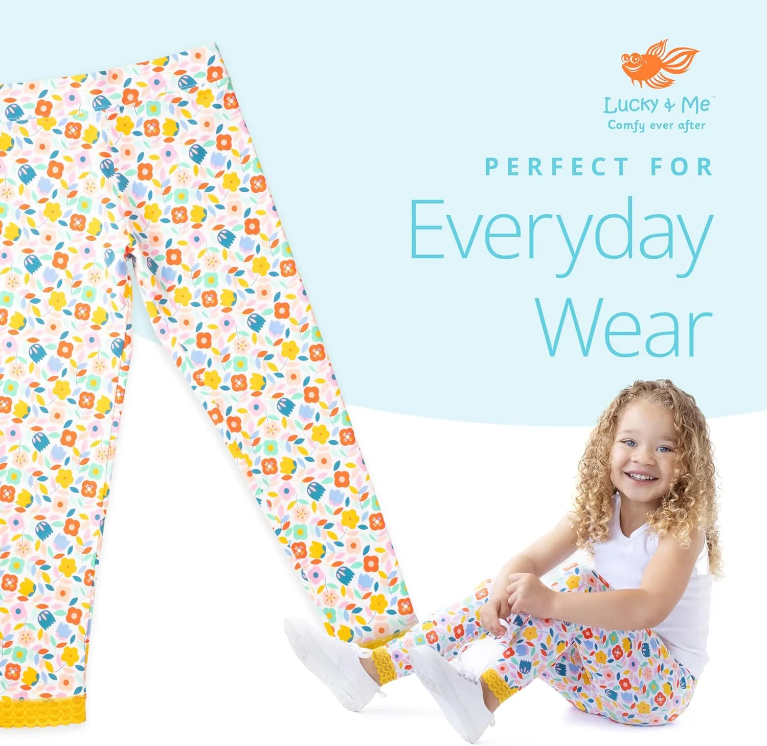 Lucky & Me | Jada Girls Leggings | Tagless | Full Length, Lace Trim, Wide Waistband | 3-Pack
