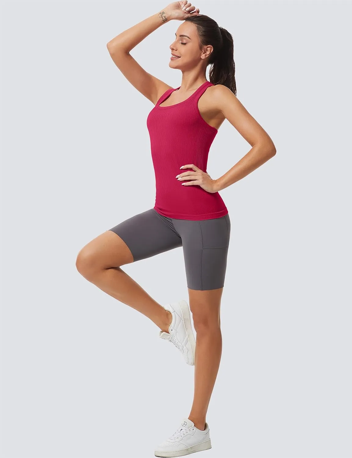 MathCat Workout Tank Tops for Women Athletic Basic Tanks Seamless Running Muscle Racerback Ribbed Yoga Tops with Built in Bra