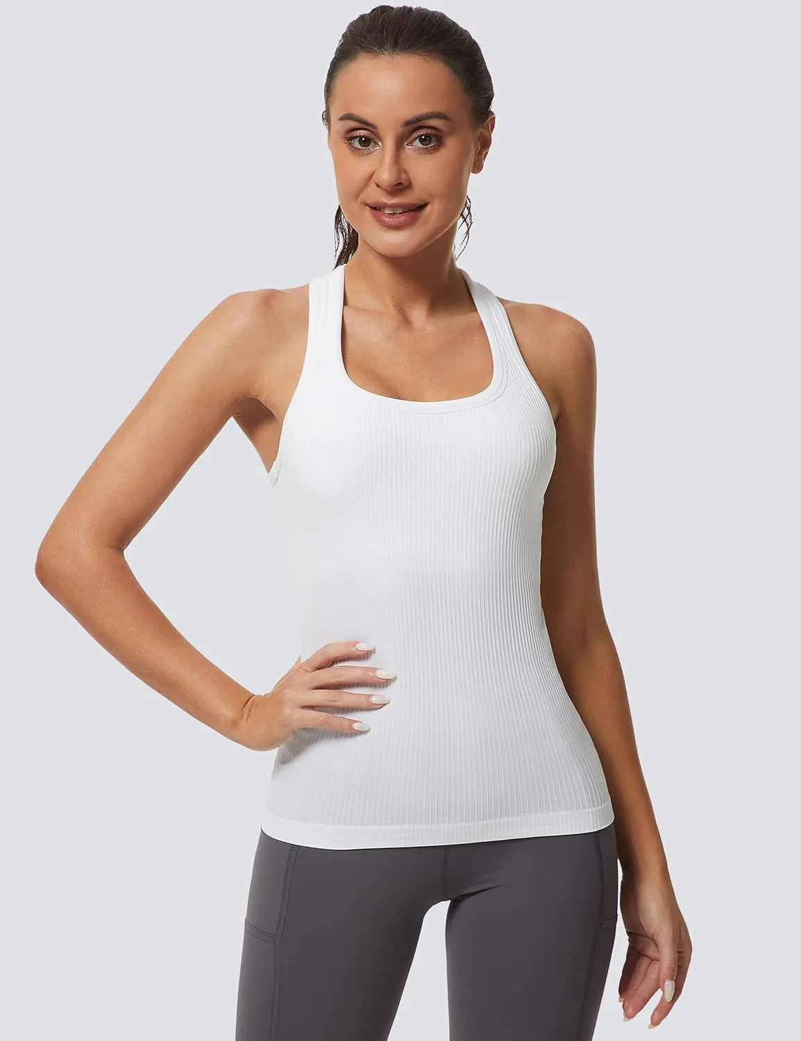 MathCat Workout Tank Tops for Women Athletic Basic Tanks Seamless Running Muscle Racerback Ribbed Yoga Tops with Built in Bra