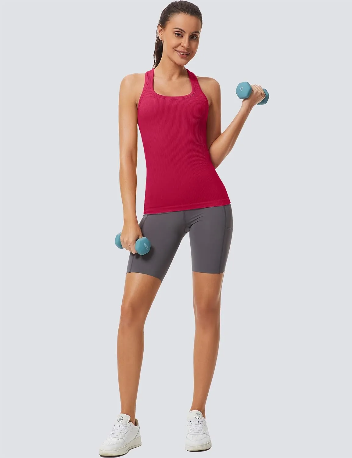 MathCat Workout Tank Tops for Women Athletic Basic Tanks Seamless Running Muscle Racerback Ribbed Yoga Tops with Built in Bra