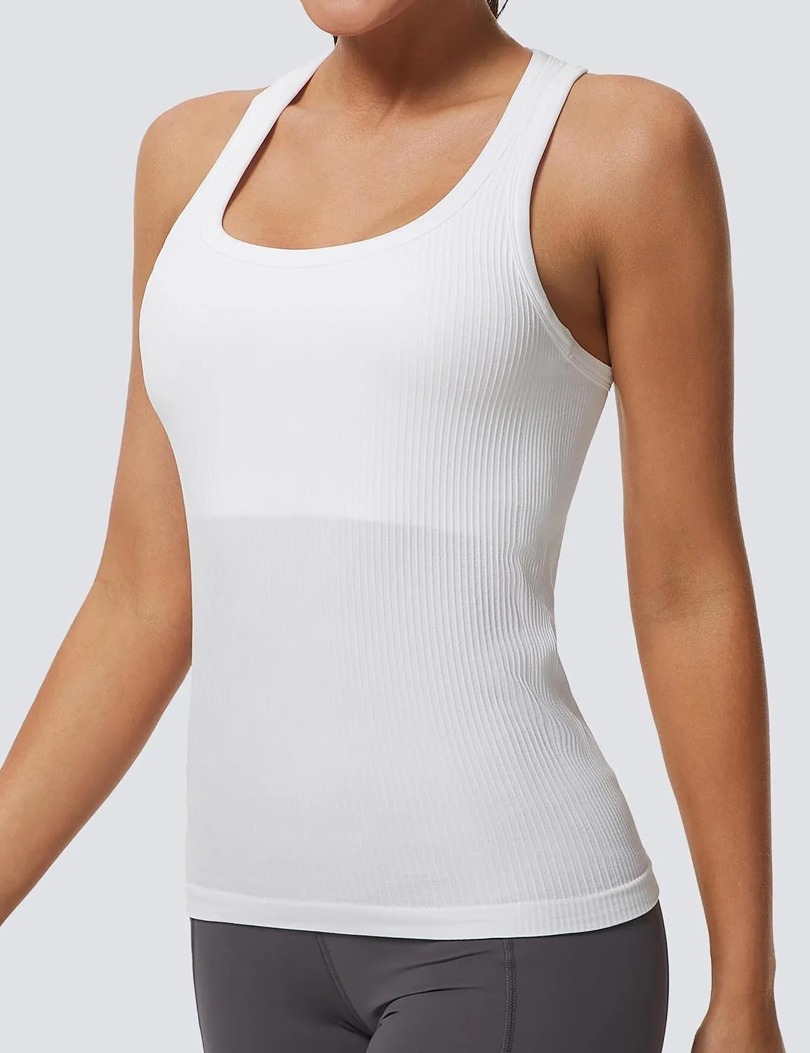 MathCat Workout Tank Tops for Women Athletic Basic Tanks Seamless Running Muscle Racerback Ribbed Yoga Tops with Built in Bra