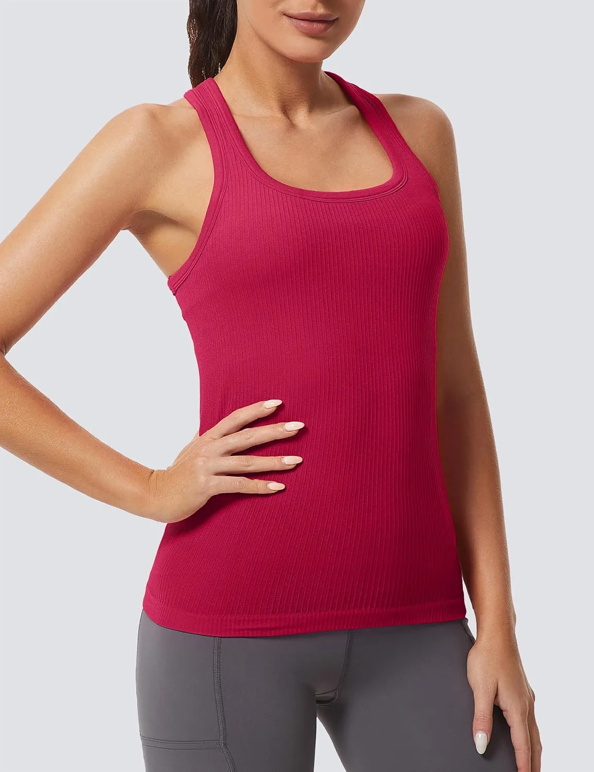 MathCat Workout Tank Tops for Women Athletic Basic Tanks Seamless Running Muscle Racerback Ribbed Yoga Tops with Built in Bra