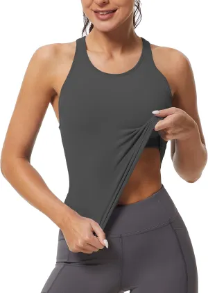 MathCat Workout Tank Tops for Women Racerback Basic Running Tanks Seamless Muscle Athletic Yoga Tops with Built in Bra