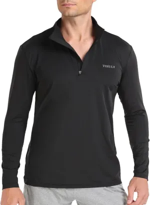 Men 1/4 Zip Shirts Sun UV Protection Long Sleeve Fishing Golf UPF 50 Lightweight Clothing Hiking Workout Tops