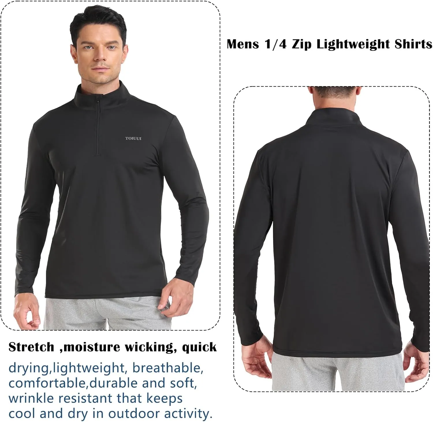 Men 1/4 Zip Shirts Sun UV Protection Long Sleeve Fishing Golf UPF 50 Lightweight Clothing Hiking Workout Tops