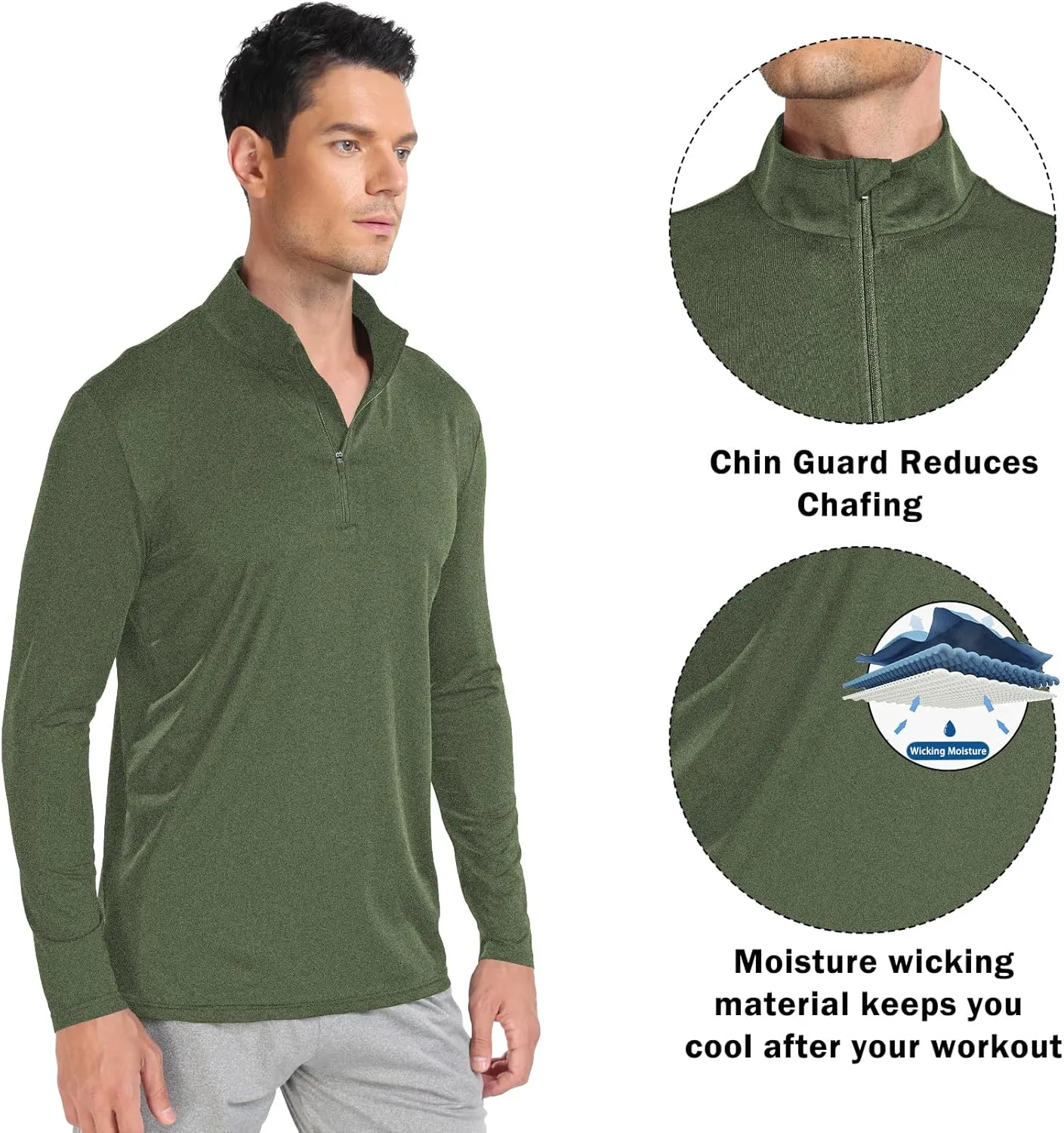 Men 1/4 Zip Shirts Sun UV Protection Long Sleeve Fishing Golf UPF 50 Lightweight Clothing Hiking Workout Tops