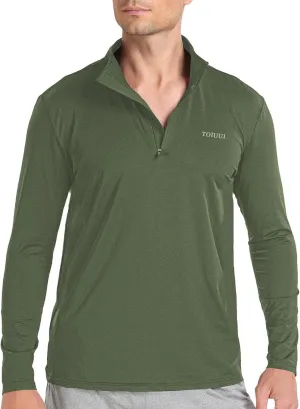 Men 1/4 Zip Shirts Sun UV Protection Long Sleeve Fishing Golf UPF 50 Lightweight Clothing Hiking Workout Tops