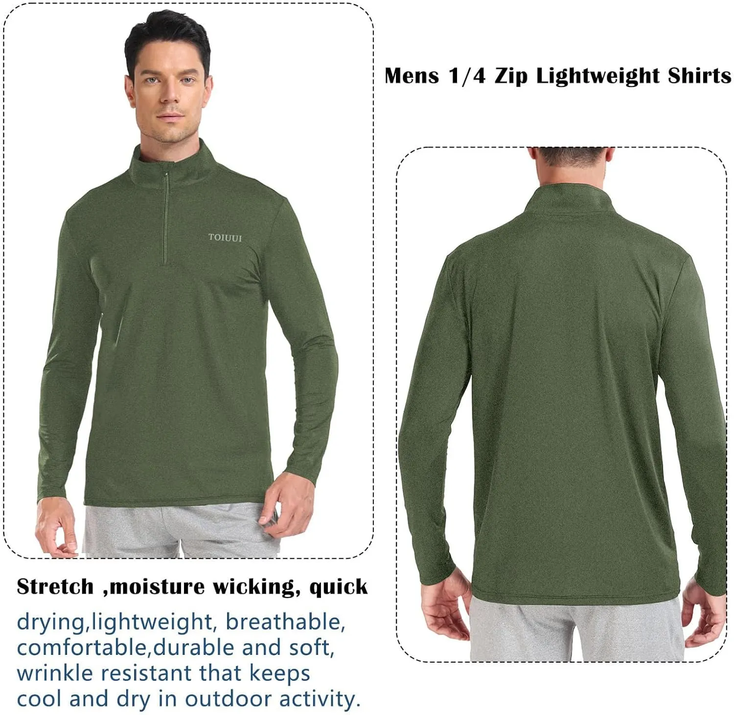 Men 1/4 Zip Shirts Sun UV Protection Long Sleeve Fishing Golf UPF 50 Lightweight Clothing Hiking Workout Tops