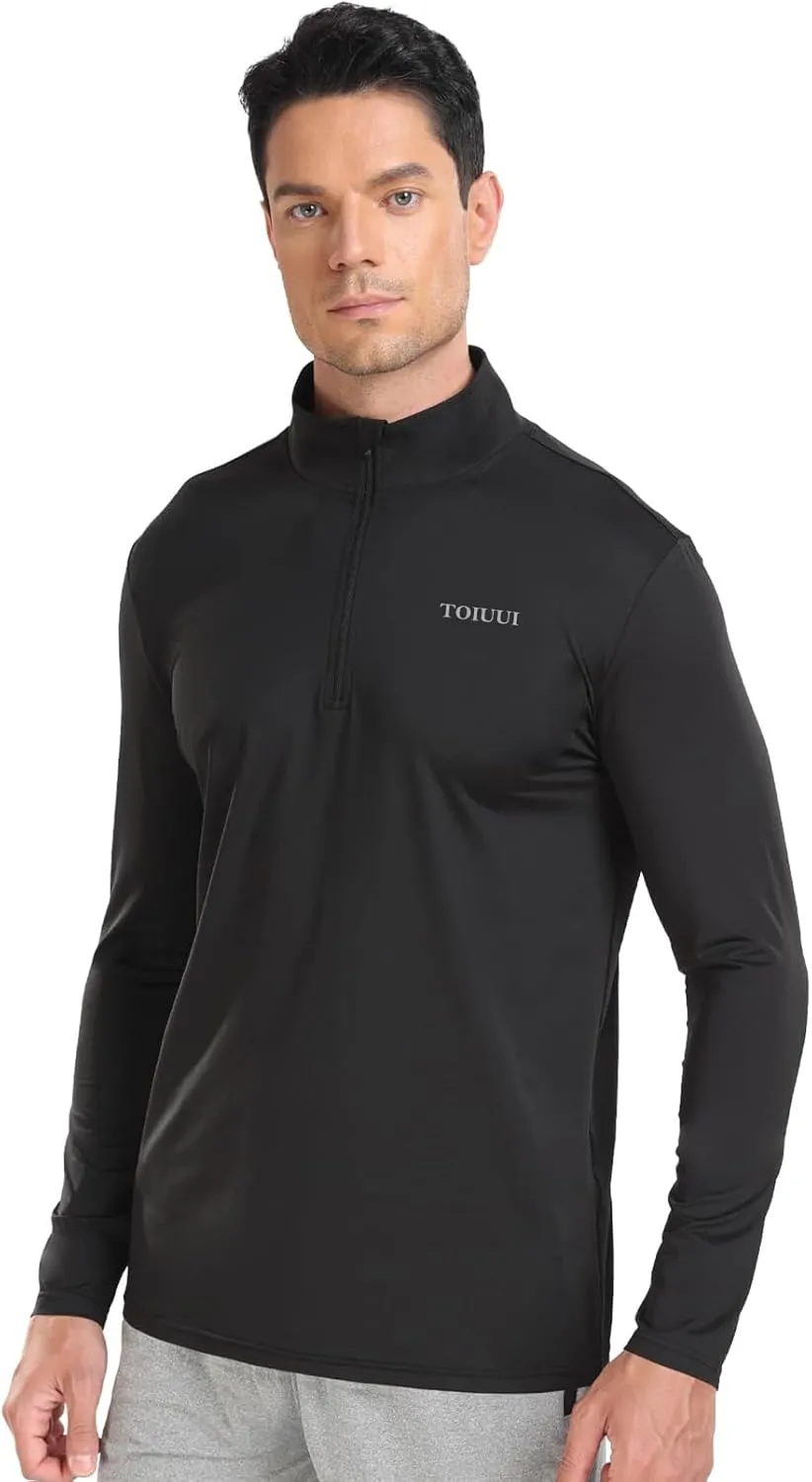 Men 1/4 Zip Shirts Sun UV Protection Long Sleeve Fishing Golf UPF 50 Lightweight Clothing Hiking Workout Tops