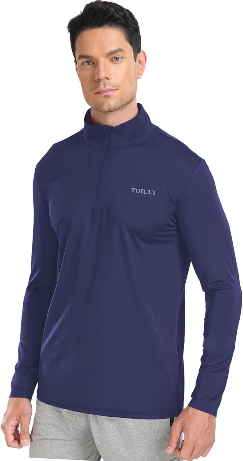 Men 1/4 Zip Shirts Sun UV Protection Long Sleeve Fishing Golf UPF 50 Lightweight Clothing Hiking Workout Tops