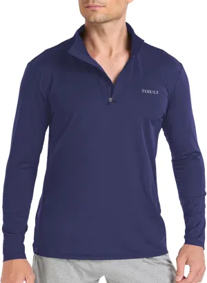 Men 1/4 Zip Shirts Sun UV Protection Long Sleeve Fishing Golf UPF 50 Lightweight Clothing Hiking Workout Tops