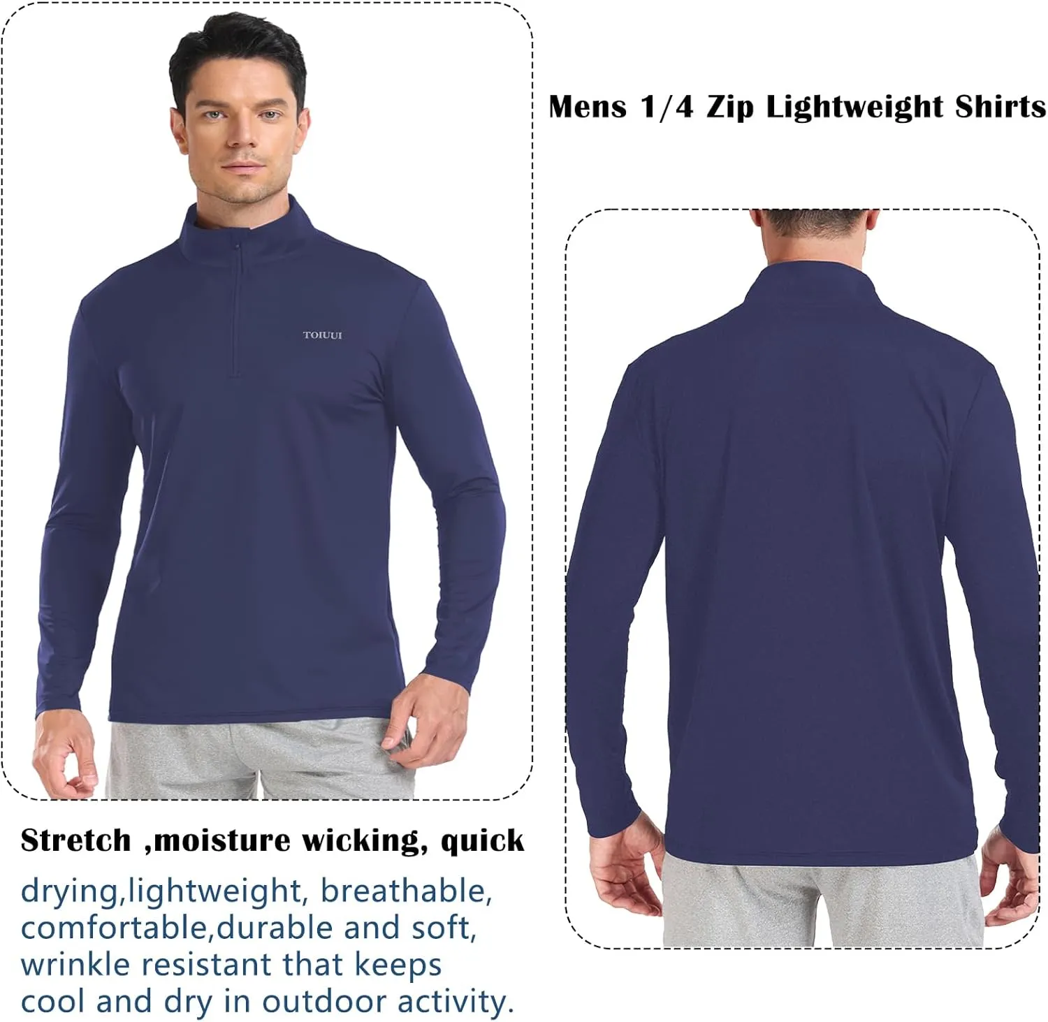 Men 1/4 Zip Shirts Sun UV Protection Long Sleeve Fishing Golf UPF 50 Lightweight Clothing Hiking Workout Tops