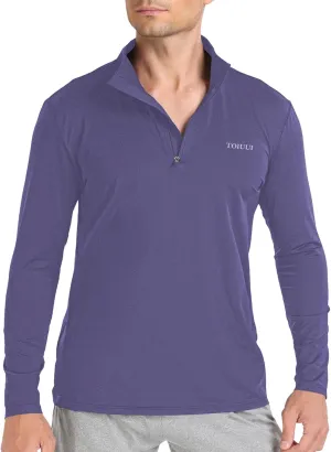 Men 1/4 Zip Shirts Sun UV Protection Long Sleeve Fishing Golf UPF 50 Lightweight Clothing Hiking Workout Tops