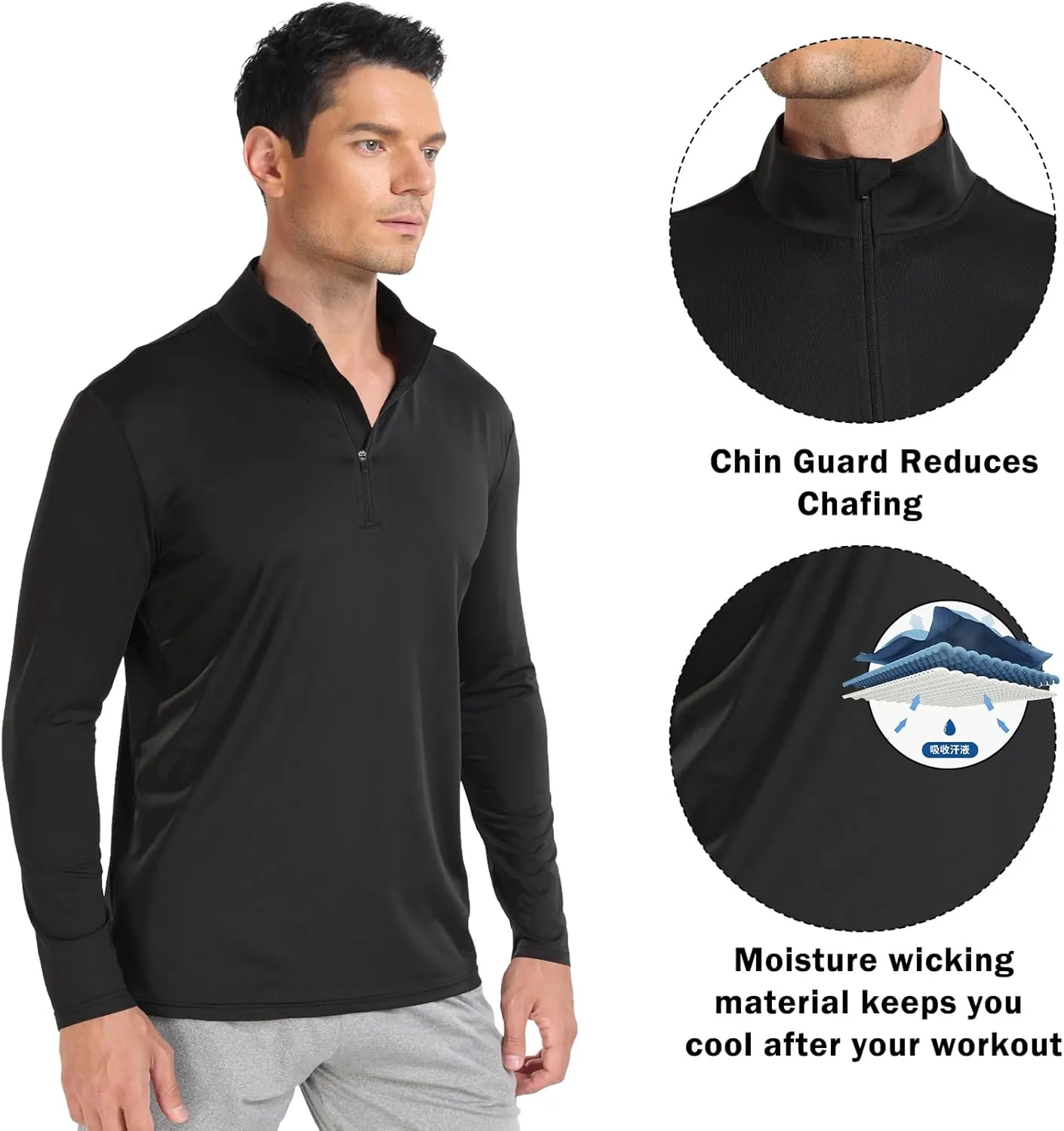 Men 1/4 Zip Shirts Sun UV Protection Long Sleeve Fishing Golf UPF 50 Lightweight Clothing Hiking Workout Tops