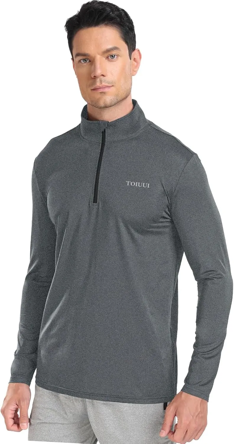 Men 1/4 Zip Shirts Sun UV Protection Long Sleeve Fishing Golf UPF 50 Lightweight Clothing Hiking Workout Tops