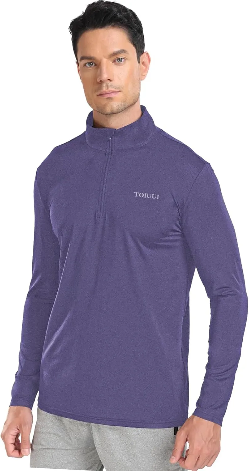 Men 1/4 Zip Shirts Sun UV Protection Long Sleeve Fishing Golf UPF 50 Lightweight Clothing Hiking Workout Tops