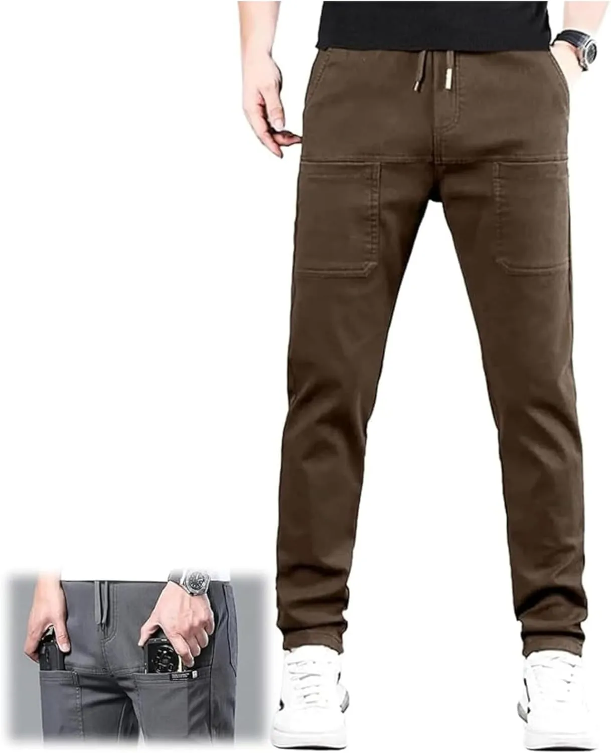 Men Comfy Cargo Pants Stretch, Lightweight Solid Color Long, PantsMultipants High Stretch Multi-Pocket Durable Cargo Pants.
