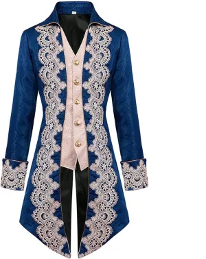 Men Embroidery Steampunk Tailcoat Jackets Turn Down Collar Button Jacket Gothic Victorian Frock Coat Halloween Costume
