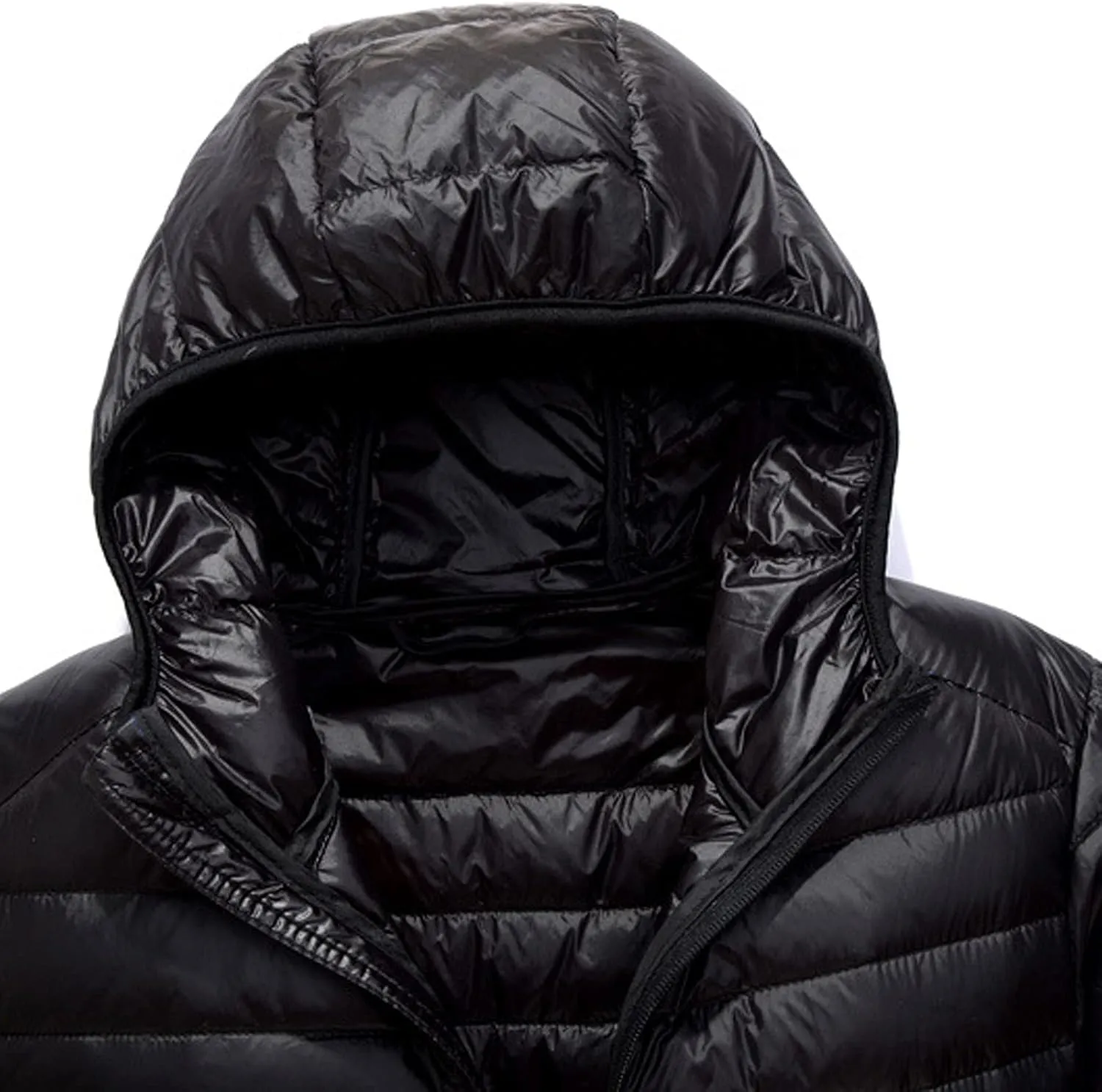 Men Puffer Jacket Hooded Light Packable Long Sleeve Zip Down Jacket Winter Warm Padded Bubble Outwear Coat