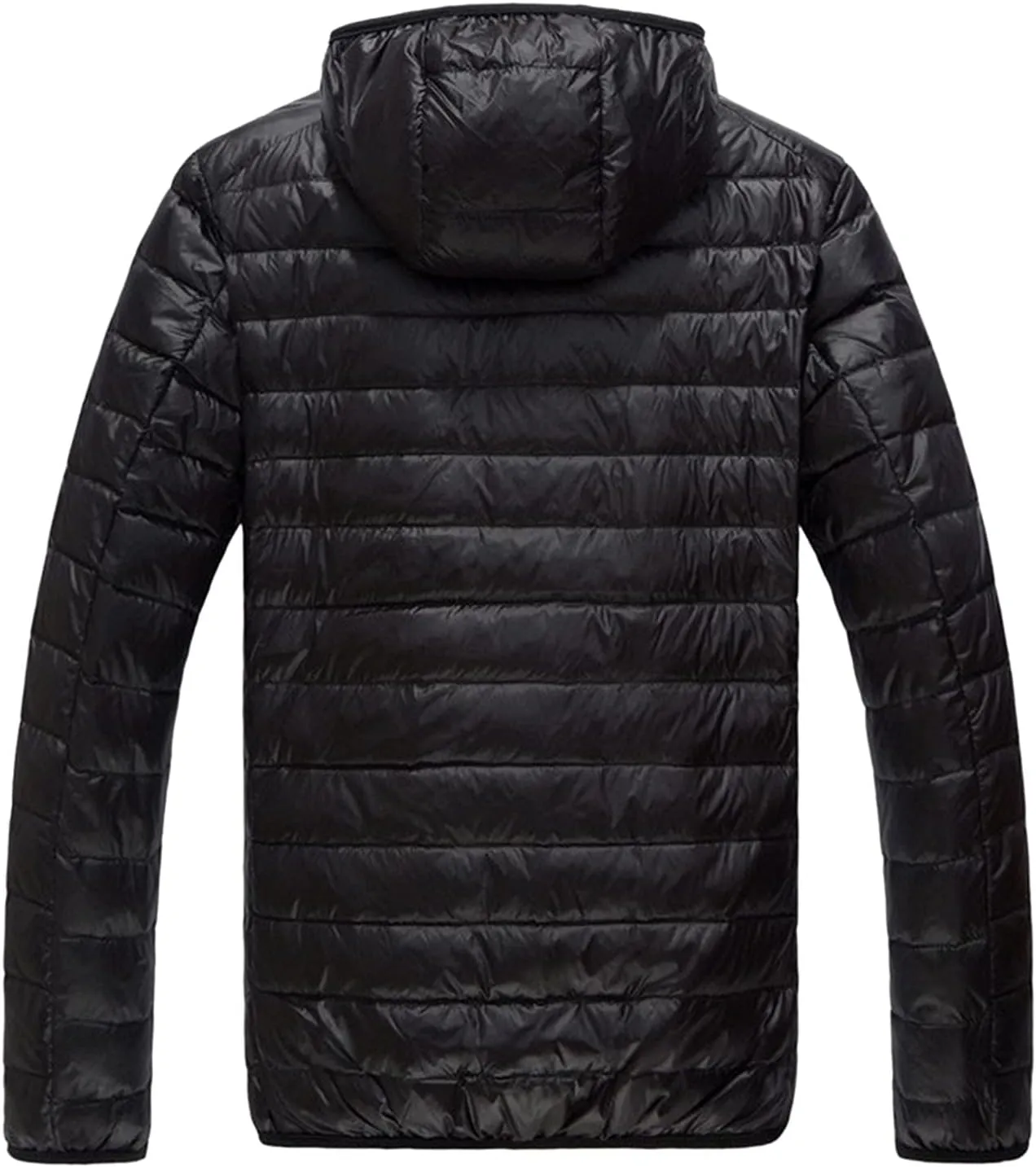 Men Puffer Jacket Hooded Light Packable Long Sleeve Zip Down Jacket Winter Warm Padded Bubble Outwear Coat