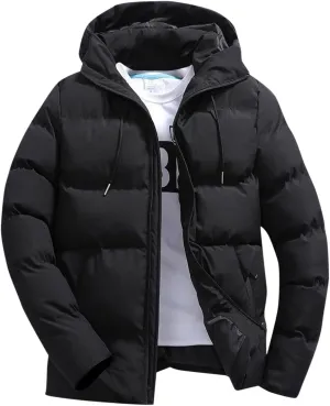 Men Puffer Jacket with Hood Lightweight Packable Quilted Hooded Bubble Down Jackets Winter Insulated Thick Outwear