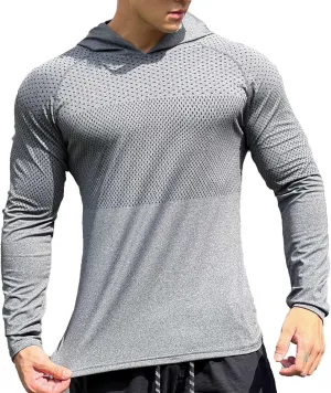 Men Quick Dry Fitness Hoodies Breathable Running Athletic Shirts Long Sleeve Outdoor Hiking Fishing Sun Protection T-Shirt