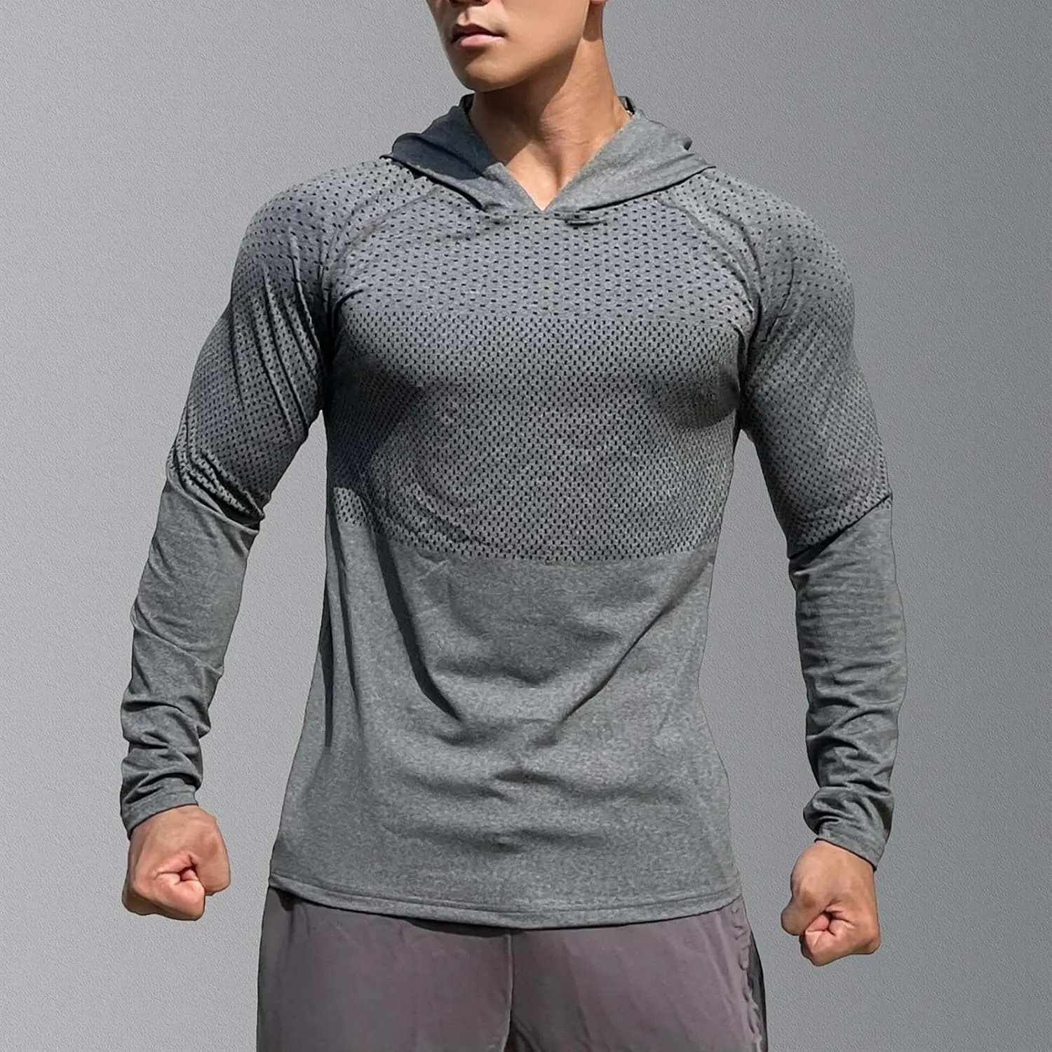 Men Quick Dry Fitness Hoodies Breathable Running Athletic Shirts Long Sleeve Outdoor Hiking Fishing Sun Protection T-Shirt