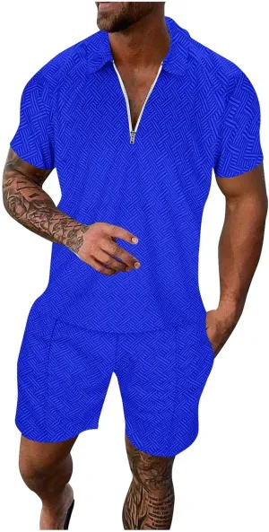 Men Track Suits 2 Piece Set Summer Casual Outfits Fashion Polo Shirts Short Sleeve and Shorts Set Clothes