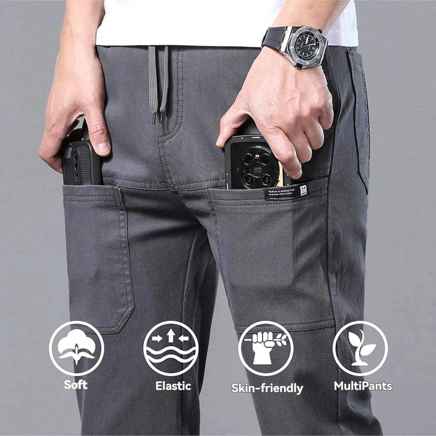 Mencomfy Cargo Pants, MultiPants - High Stretch Multi-Pocket Durable Cargo Pants, Silm Fit Stretch Pant for Men